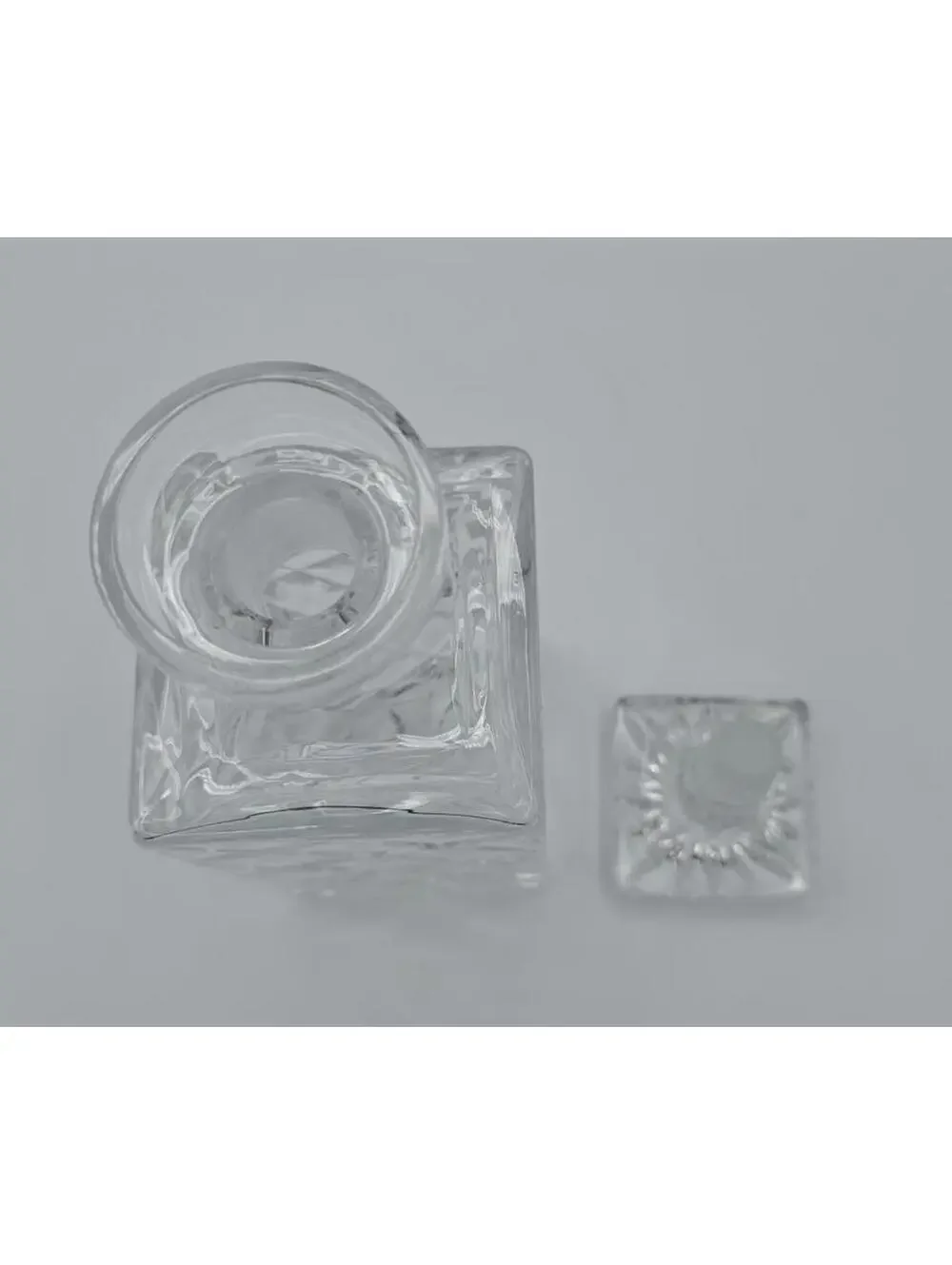 Vintage MCM Cut Crystal Square Decanter w/Stopper Diamond Pattern 9